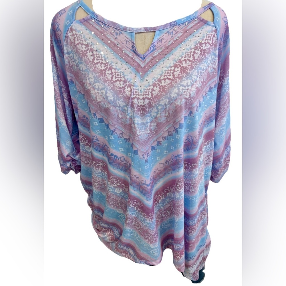 Gloria Vanderbilt Asymmetrical Purple Blue Tunic 3/4 Sleeve
